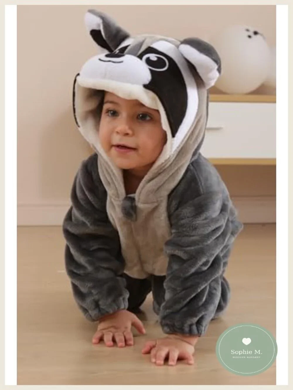 Unisex Baby Raccoon Costume Toddler Animal Onesie Hooded Flannel Romper